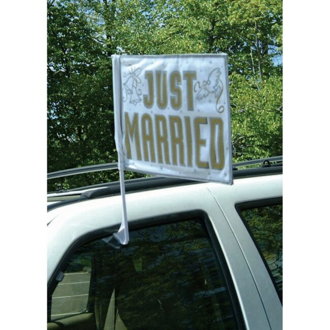CAR FLAG FABRIC JUST MARRIED 35,5X45,7CM