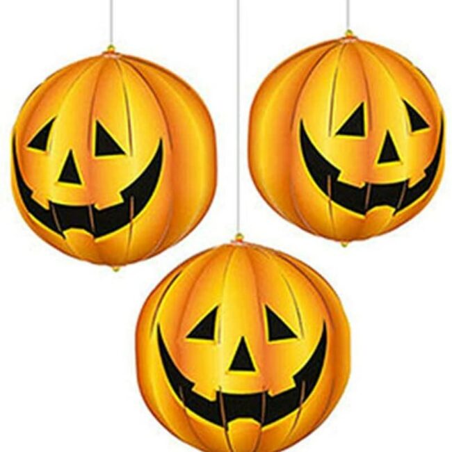 DECORATION LANTERNS PUMPKIN 3D 15CM - 3PCS
