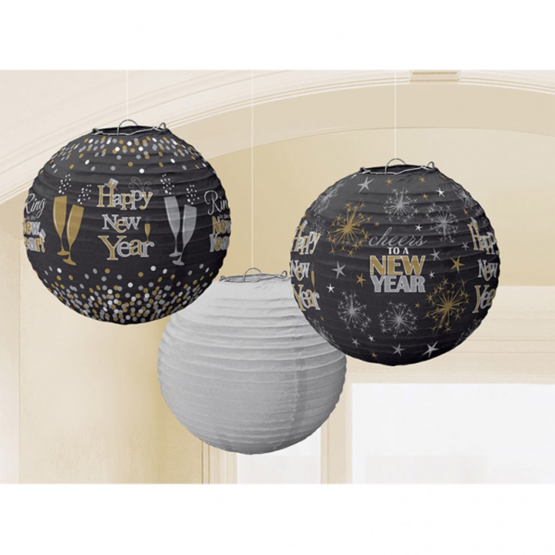 LANTERNS PRINTED ''HAPPY NEW YEAR'' 24.1CM - 3PCS
