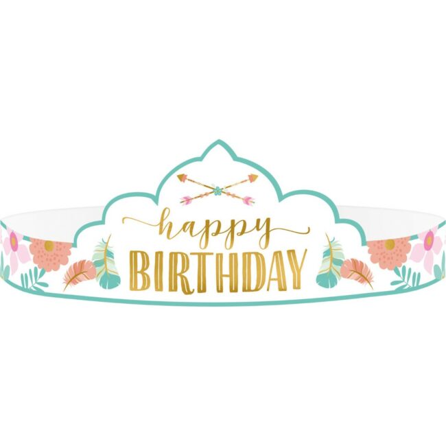 TIARAS BOHO BIRTHDAY GIRL PAPER 50.5X6.9CM - 8PCS