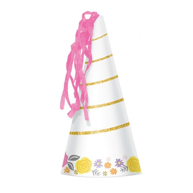 PARTY HATS WITH PAPER FRINGE MAGICAL UNICORN 17.1CM - 8PCS