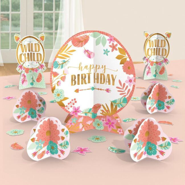 TABLE DECORATION KIT BOHO BIRTHDAY GIRL 32.5/17.7/5-10.9CM - 27PCS