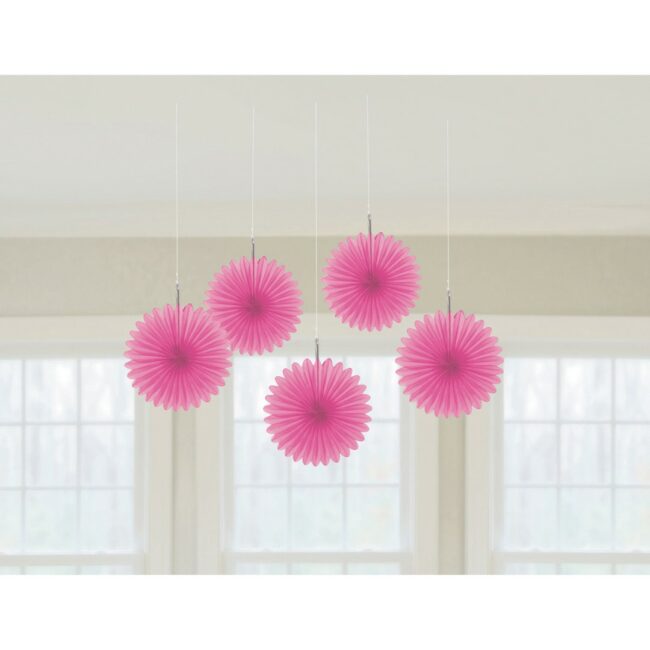 PAPER FANS PINK 15.2CM 5PCS