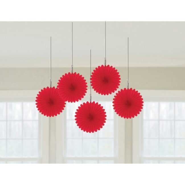PAPER FANS RED 15.2CM 5PCS