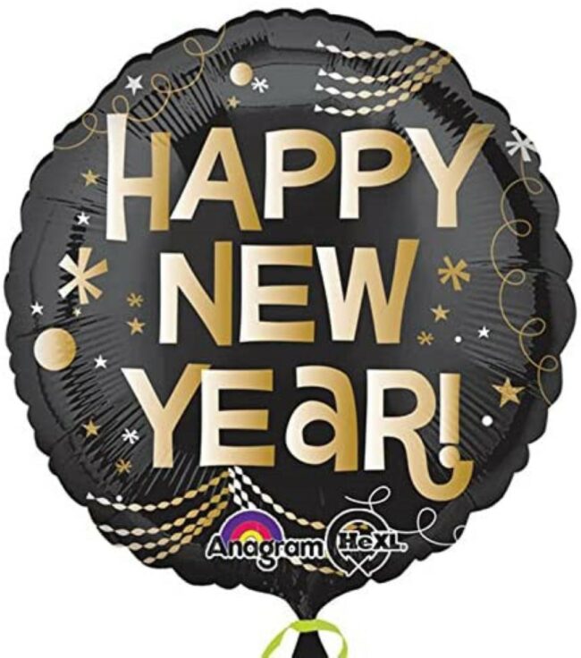HAPPY NEW YEAR BLACK & GOLD BALLOON