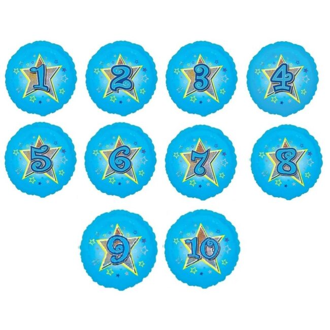 FOIL BALLOON NUMBER BLUE STAR 45CM