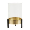 IRON & GLASS HURRICANE WITH GOLDEN BASE 0.70KG 14X22CM