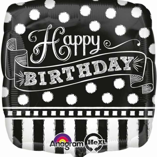 STANDARD BLACK & WHITE CHALKBOARD B-DAY FOIL BALLOON SQUARE S40