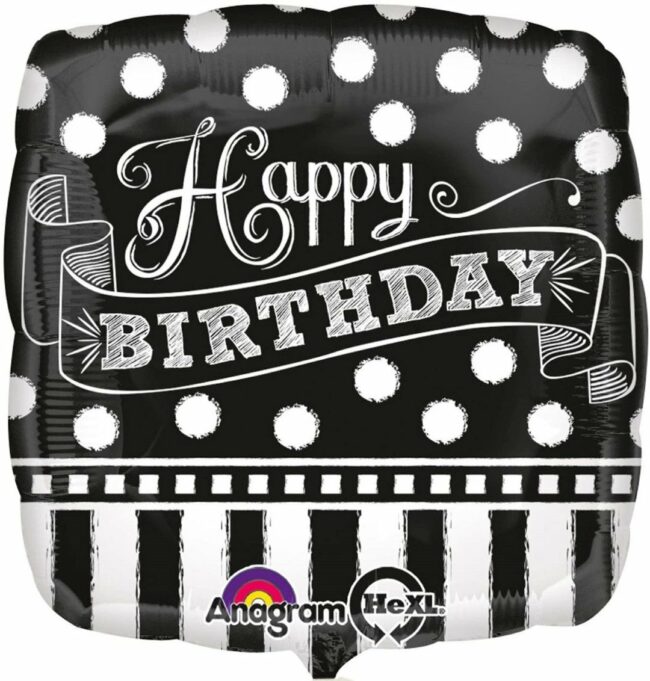STANDARD BLACK & WHITE CHALKBOARD B-DAY FOIL BALLOON SQUARE S40