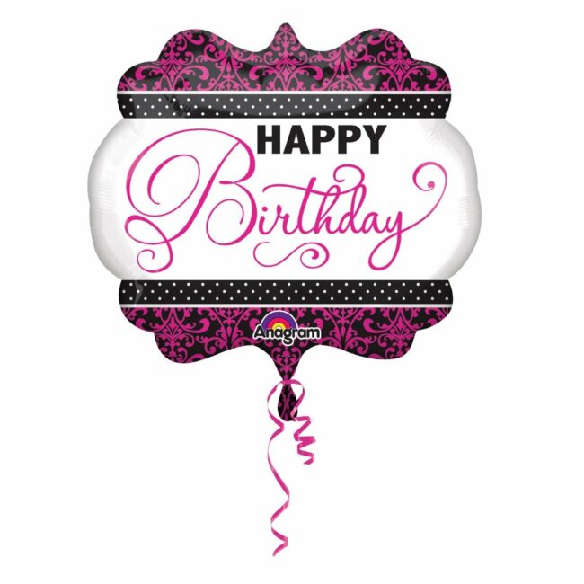 SUPER SHAPE PINK/BLACK/WHITE BIRTHDAY FOIL BALLOON P35 - 63X55CM
