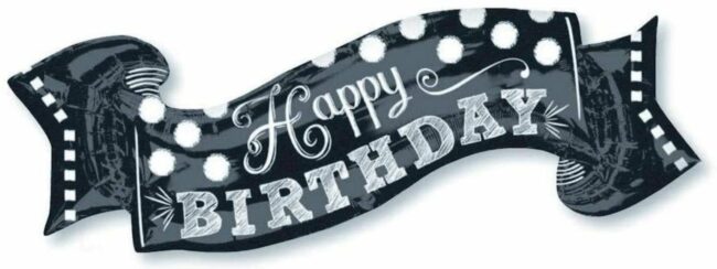 SUPER SHAPE BLACK/WHITE BIRTHDAY FOIL BALLOON 101X48CM