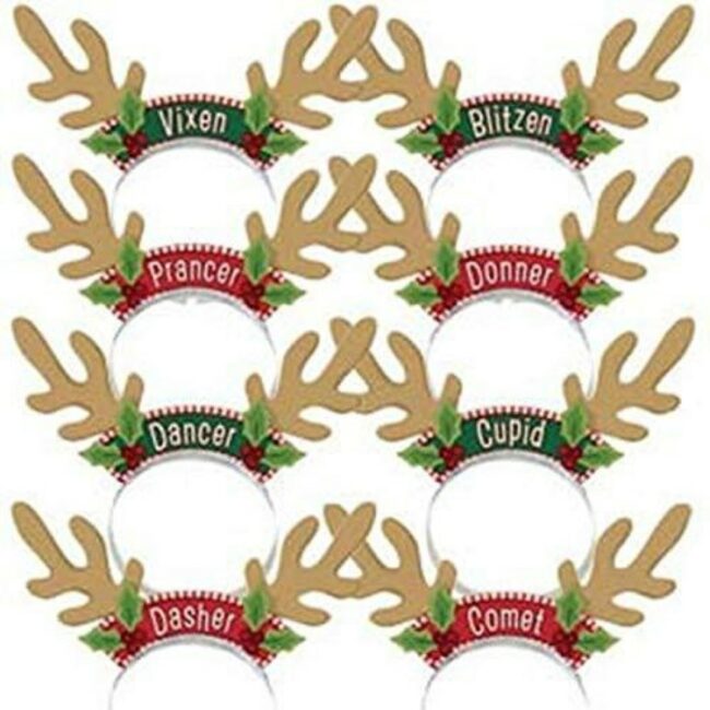 SANTAS REINDEER HEADBANDS 8PCS