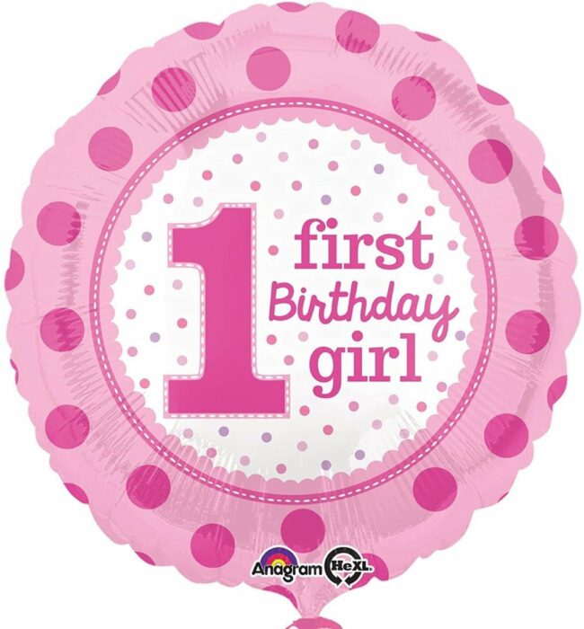 STANDARD 1ST BIRTHDAY GIRL BALLOON ROUND S40