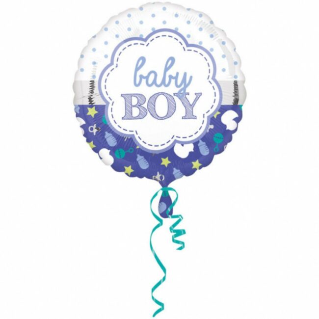 STANDARD BABY BOY SCALLOP FOIL BALLOON ROUND S40 - 43CM