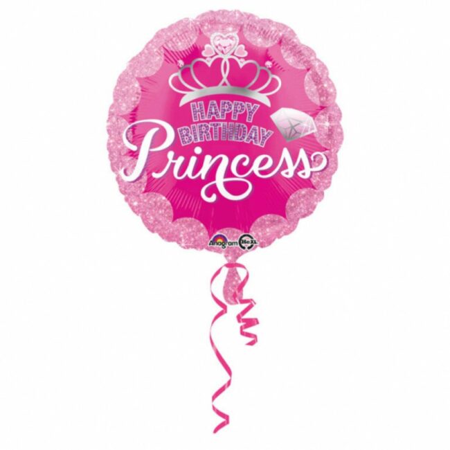 STANDARD PRINCESS CROWN & GEM FOIL BALLOON ROUND S40 - 43CM