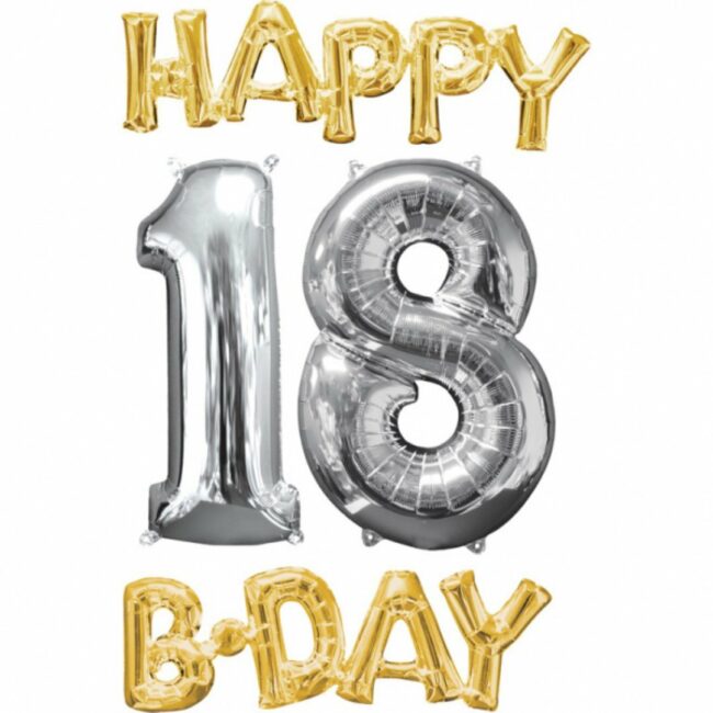 BALLOON BUNCH HAPPY BIRTHDAY 1-8 GOLD/SILVER P75 - 4PCS