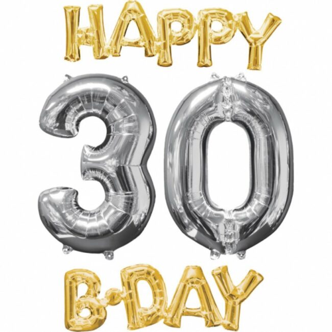BALLOON BUNCH HAPPY BIRTHDAY 3-0 GOLD/SILVER P75 - 4PCS
