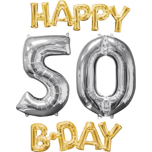 BALLOON BUNCH HAPPY BIRTHDAY 5-0 GOLD/SILVER P75 - 4PCS