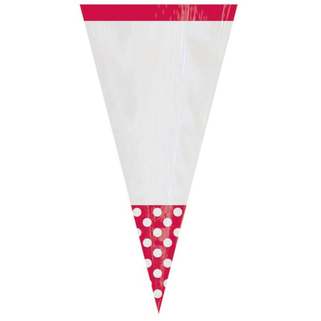PARTY PLASTIC CONE WITH DOTS APPLE RED 8.8X27.2CM 10PCS