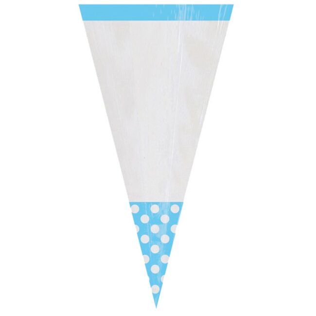 CONE PLASTIC BAG DOT CARIBBEAN BLUE 8,8X27,2CM 10PCS