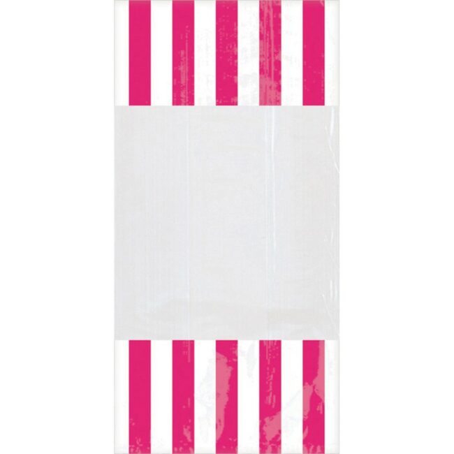 PARTY BAG PLASTIC STRIPE BRIGHT PINK 24,8X12,8CM 10PCS
