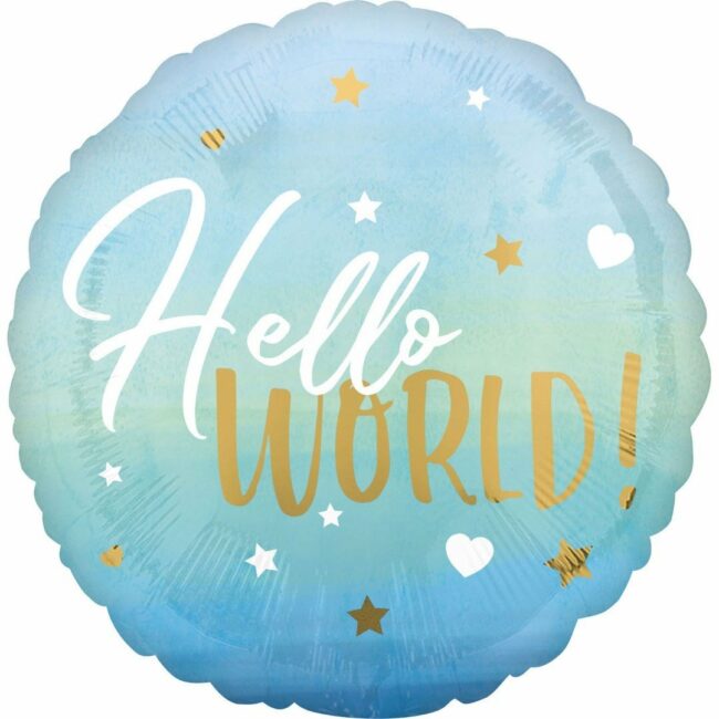 FOIL BALLOON BABY BOY 'HELLO WORLD' BLUE