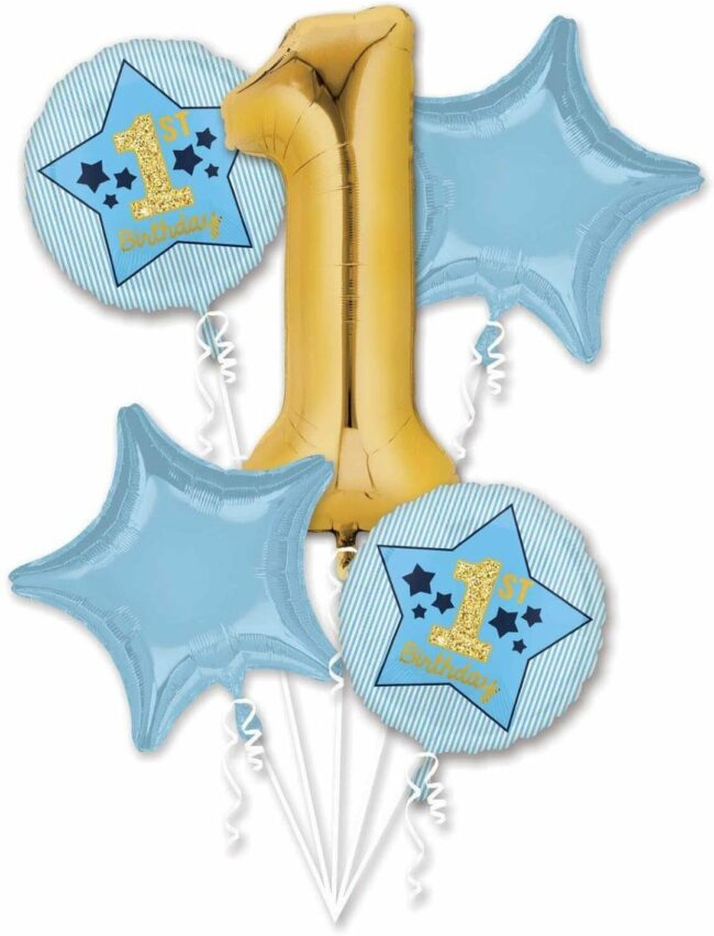 BOUQUET BOY 1ST BIRTHDAY BLUE & GOLD FOIL BALLOON
