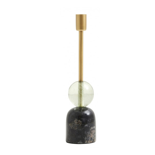 MARBLE CANDLE HOLDER LARGE  BLACK/GREEN/GOLD