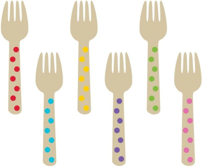 MINI WOODEN FORKS PAPER RAINBOW 12PCS