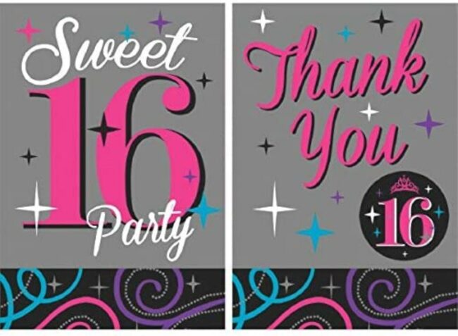 INVITATIONS & ENVELOPES SWEET 16 - 20PCS