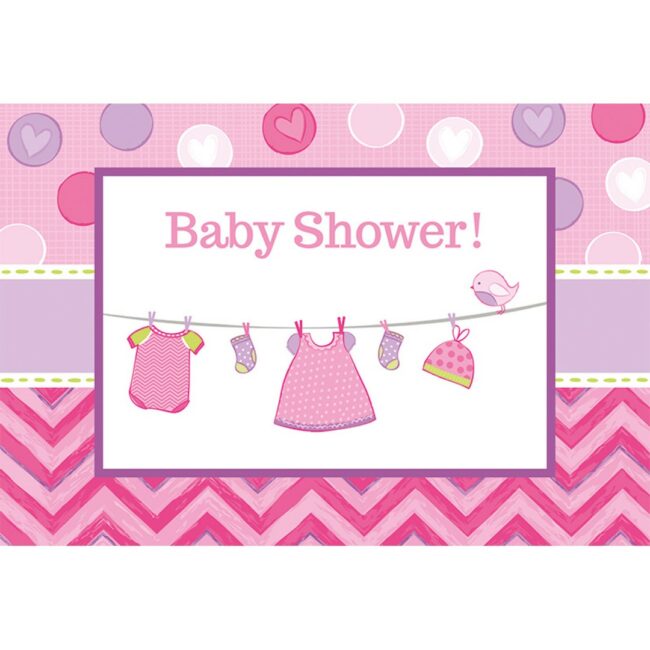 INVITATIONS & ENVELOPES SHOWER WITH LOVE GIRL 15.8X10.8CM - 8PCS