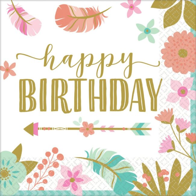 NAPKINS BOHO BIRTHDAY GIRL 25X25CM - 16PCS