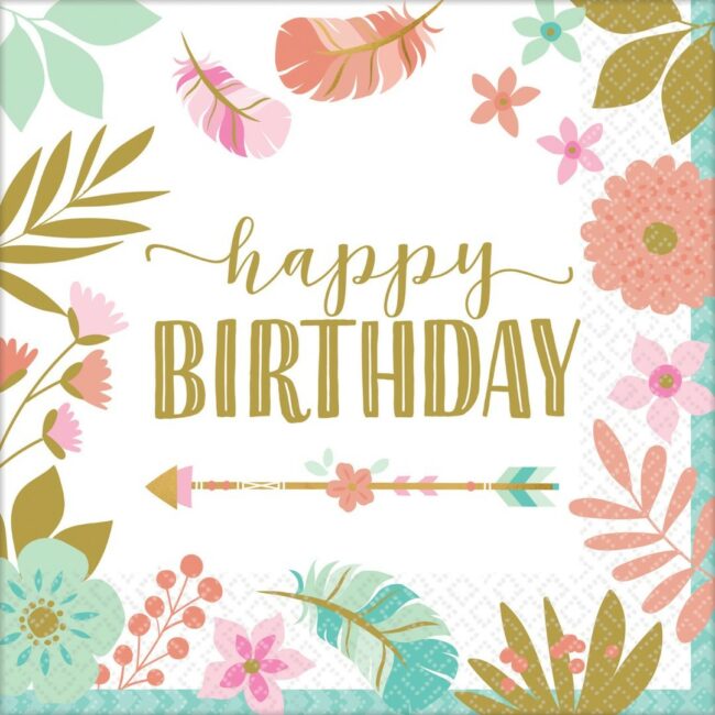 NAPKINS BOHO BIRTHDAY GIRL 33X33CM - 16PCS