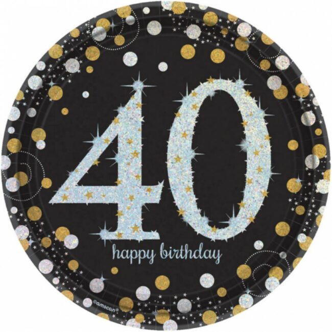 PLATES 40 SPARKLING CELEBRATION ROUND GOLD 22.8CM - 8PCS