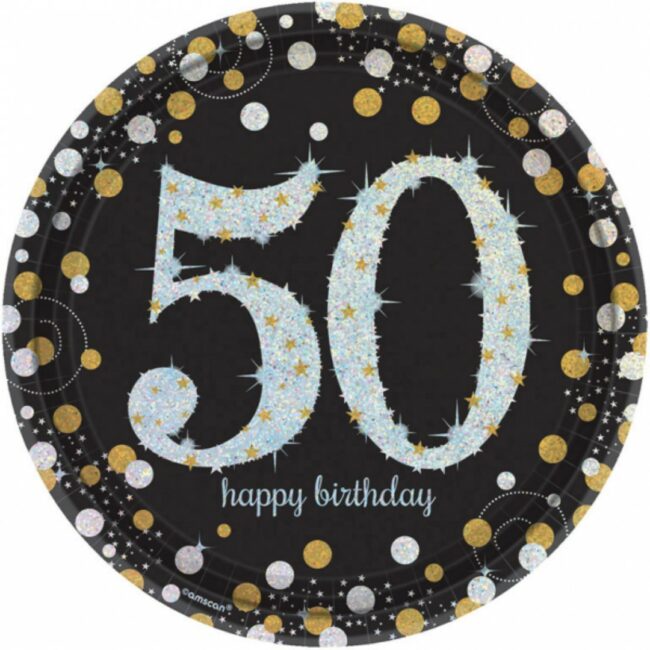 PLATES 50 SPARKLING CELEBRATIONS ROUND GOLD 22.8CM - 8PCS