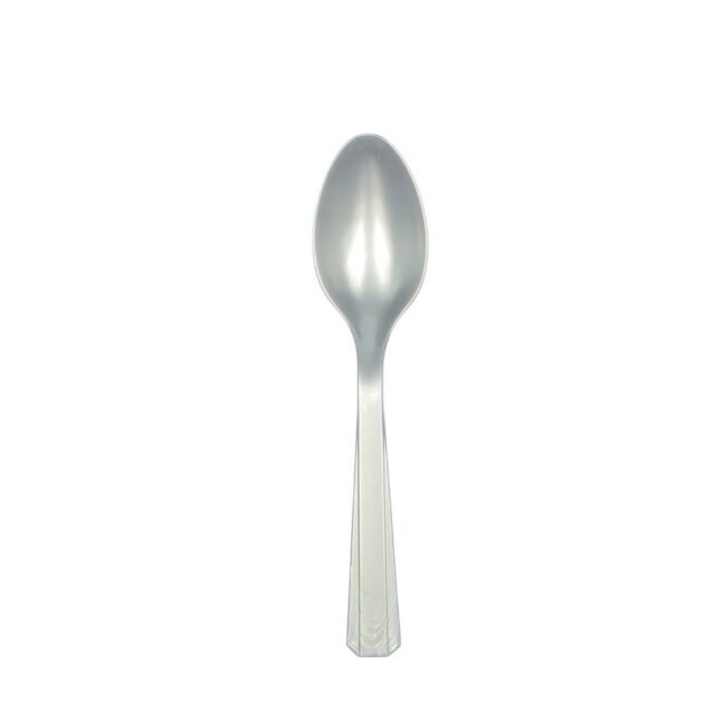 PLASTIC SPOONS SILVER 14.7CM 10PCS