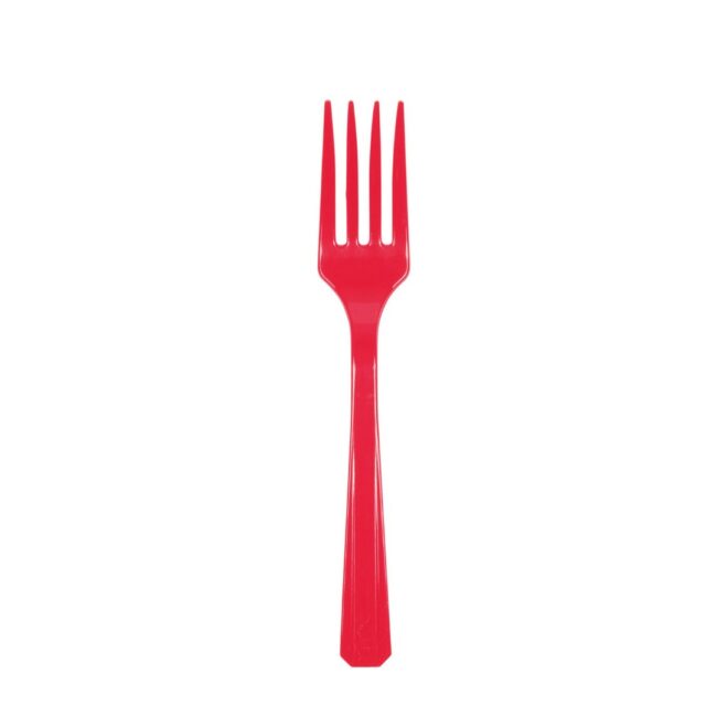 PLASTIC FORKS  APPLE RED 15.7CM - 10PCS