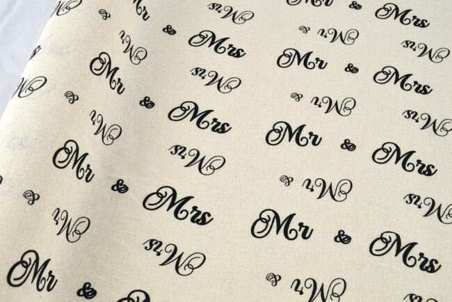 PRINTED Mr & Mrs on COTTON FABRIC