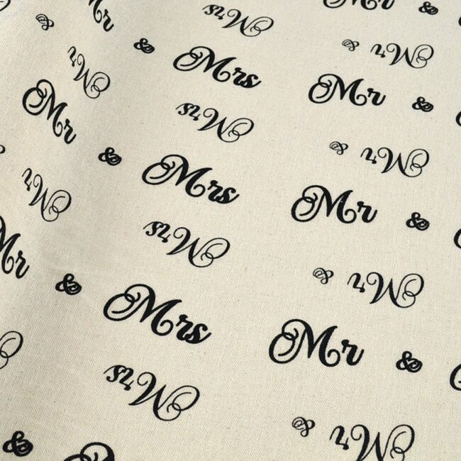PRINTED Mr & Mrs on COTTON FABRIC