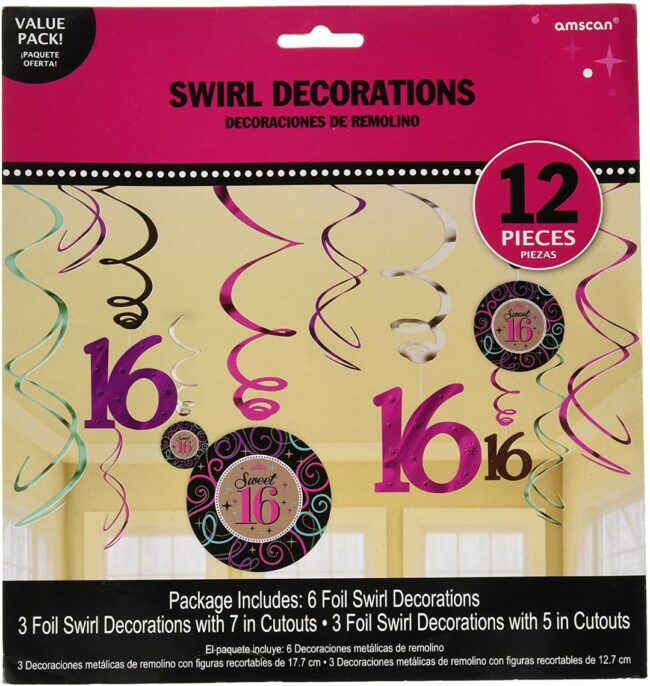 SWIRL DECORATION VALUE SWEET 16 CELEBRATION - 12PCS