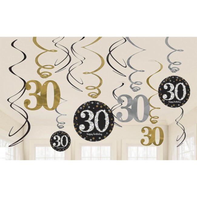 SWIRL DECORATION 30 SPARKLING CELEBRATION GOLD FOIL / PAPER 61CM - 12PCS