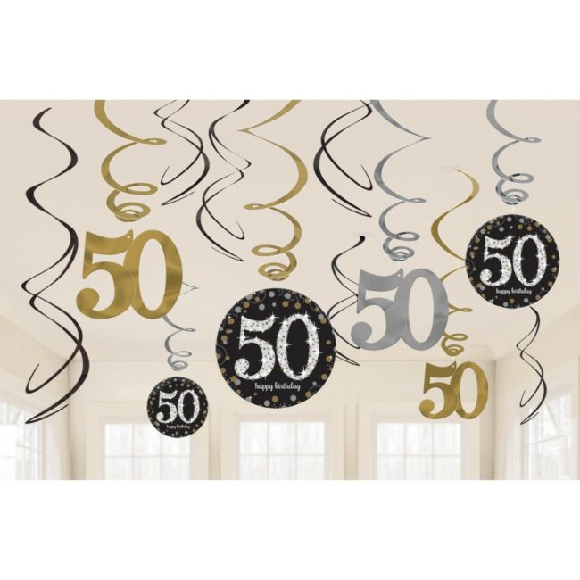 SWIRL DECORATION 50 SPARKLING CELEBRATION GOLD FOIL / PAPER 61CM - 12PCS