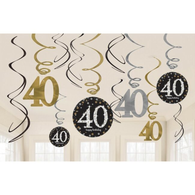 SWIRL DECORATION 40 SPARKLING CELEBRATION GOLD FOIL / PAPER 61CM - 12PCS