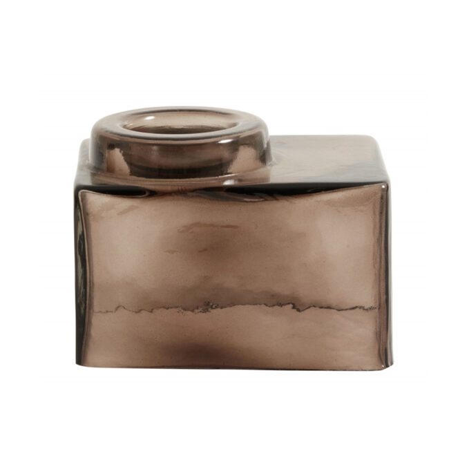 TEALIGHT HOLDER SQUARE BROWN TRANSPARENT