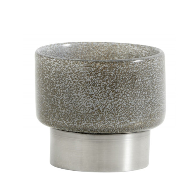 GLASS LANTERN GREY & SILVER BASE EXTRA SMALL 0.64KG 10X9.5CM