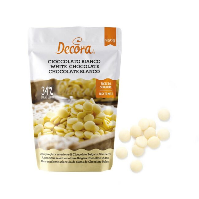WHITE CHOCOLATE IN DISCS 250GR