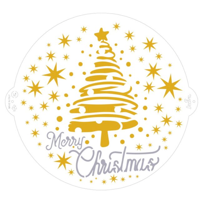 STENCIL MERRY XMAS TREE & STARS D25CM