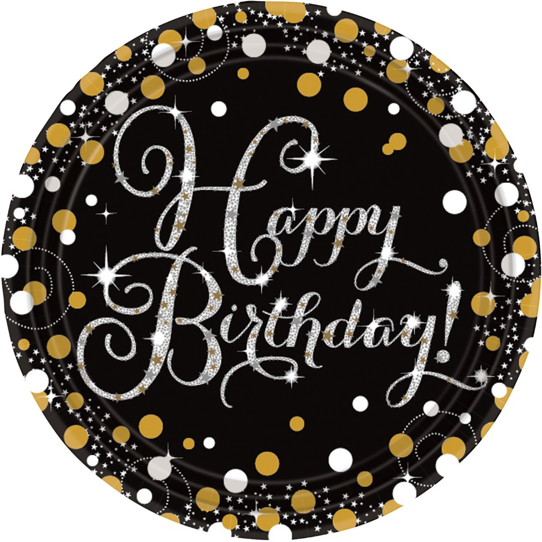 PLATES BIRTHDAY CELEBRATION GOLD PAPER 22.8CM 8PCS