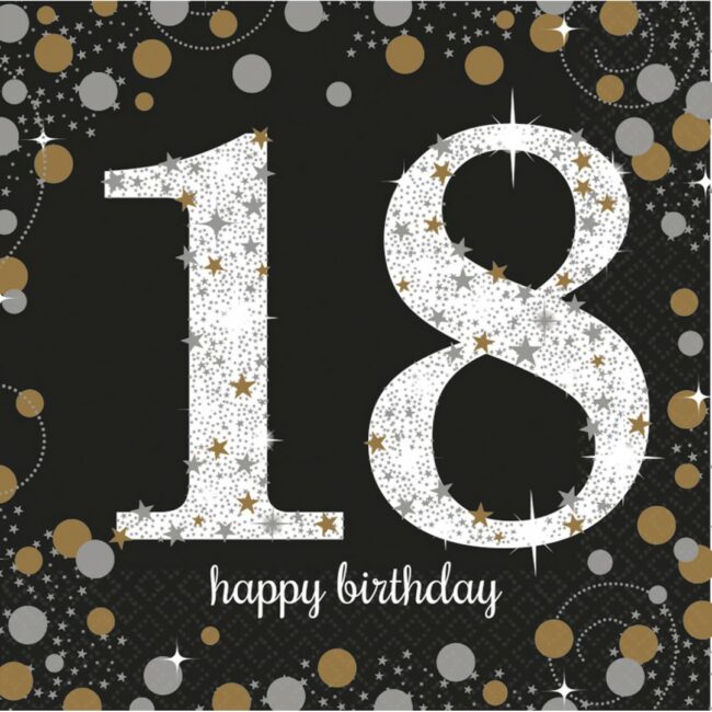 NAPKINS 18 CELEBRATION SILVER & GOLD 33X33CM - 16PCS
