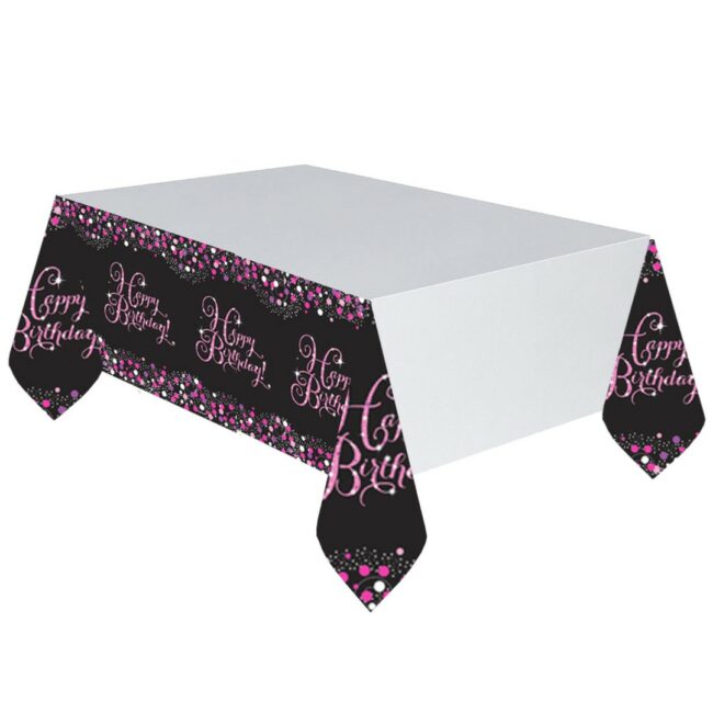 TABLE COVER  B-DAY SPARKLING CELEBRATION PINK PLASTIC 120x180CM
